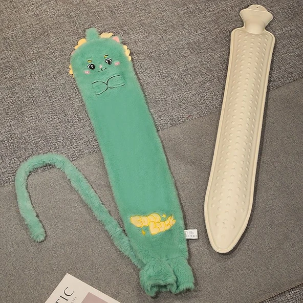 Uzun Peluş Sıcak Su Torbası - Dinozor Nakışlı 72cm