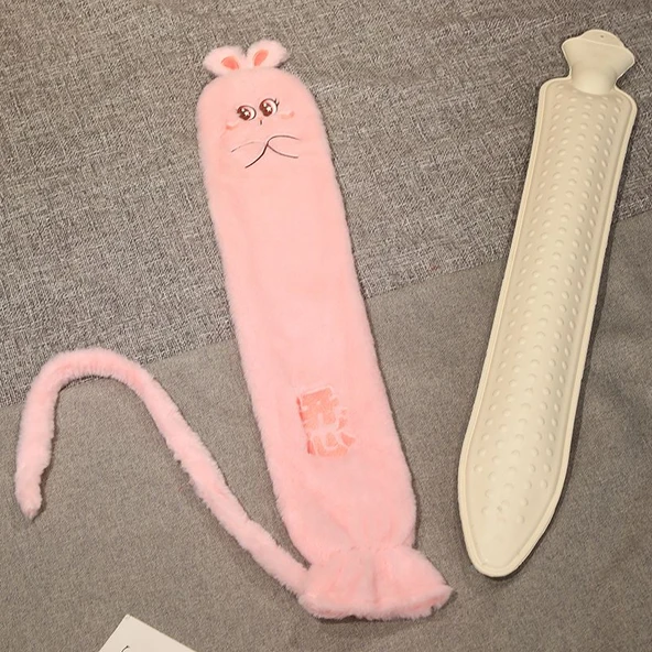 Uzun Peluş Sıcak Su Torbası - Tavşan Nakışlı 53cm