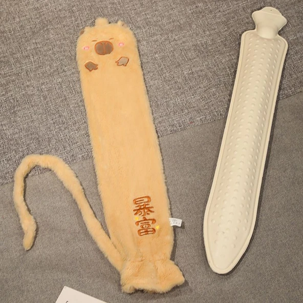 Uzun Peluş Sıcak Su Torbası - Kapibara Nakışlı 72cm