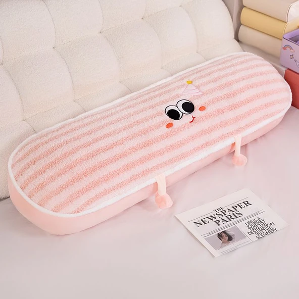 Çizgili Dopamin Ay Peluş Yastık - Pembe 90cm