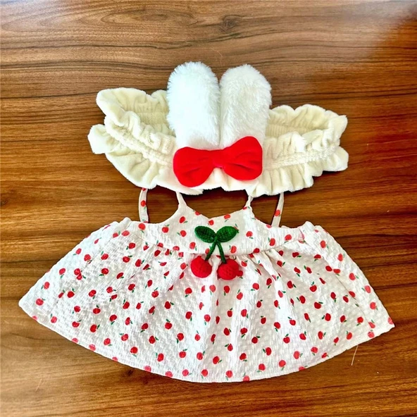 40cm Çiçekli Peluş Bebek Elbisesi - Mavi İki Parça Set - 12