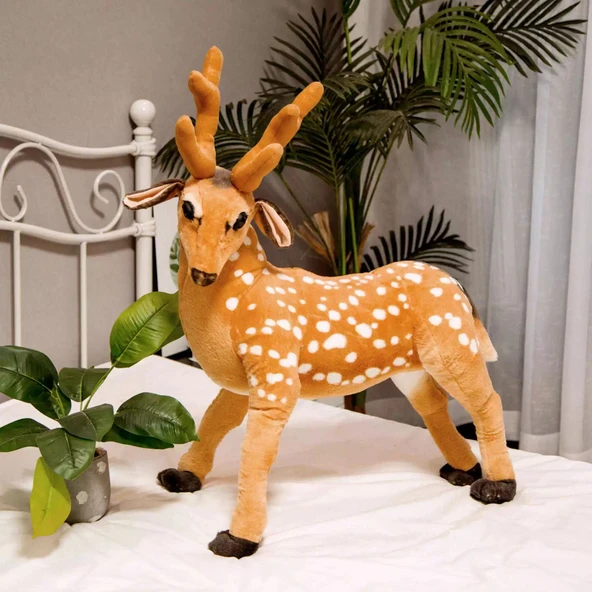 Peluş Geyik Oyuncak Bebek - Ren Geyiği - 70*55cm