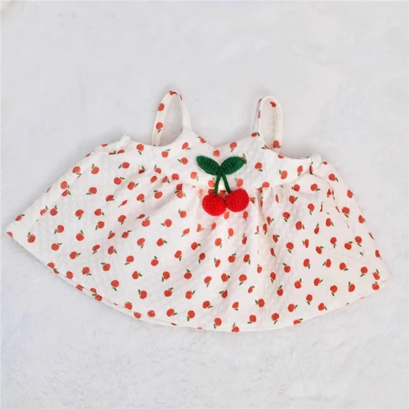 40cm Çiçekli Peluş Bebek Elbisesi - Kırmızı Tek Elbise