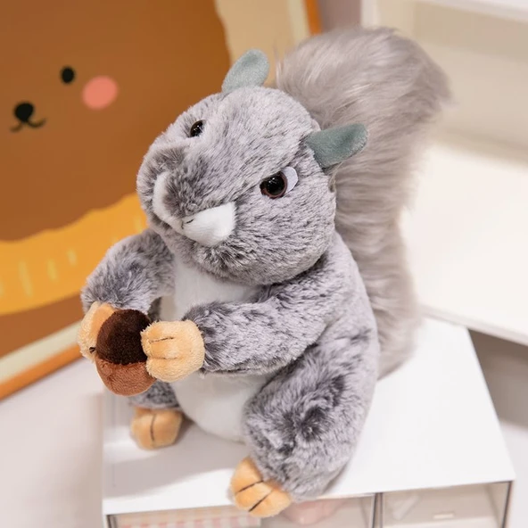 Simülasyon Sincap Peluş Oyuncak - Gri 18cm