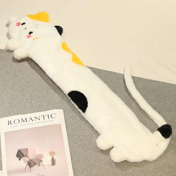 Yatan Kedi Peluş Sıcak Su Torbası - Bej - 55cm