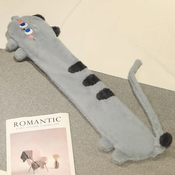 Yatan Kedi Peluş Sıcak Su Torbası - Gri - 75cm
