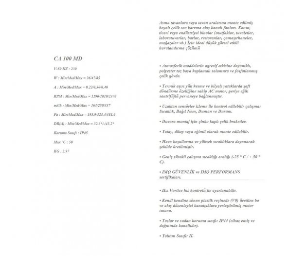 Vortice CA 100 Md Konut Ticari Endüstriyel Mağaza Havalandırma Fanı Max. 337 m3/h Yuvarlak Kanal Tipi Fan AGMair Agm Hava - 5