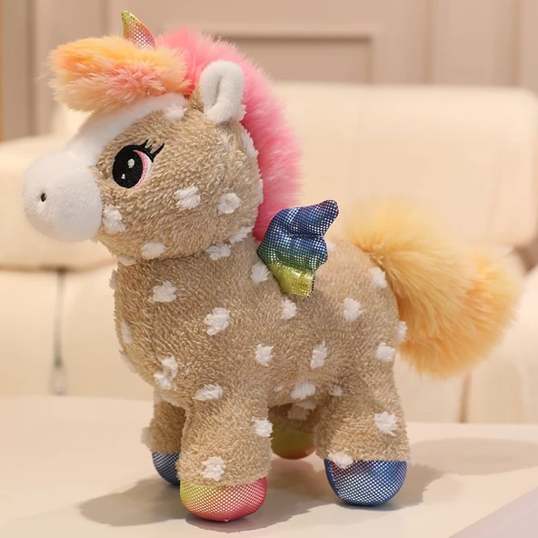 Gökkuşağı Uçan At Peluş Oyuncak - Kahverengi, 30cm