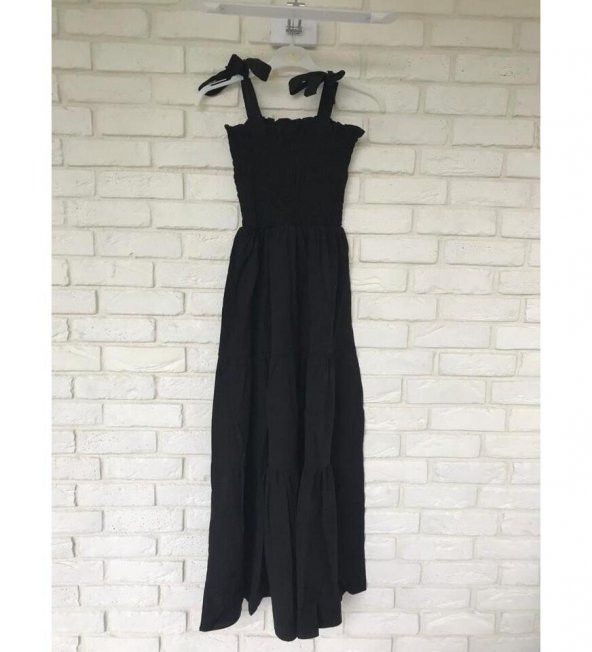 ASVE MALL KADIN ASKILI UZUN ELBİSE SİYAH ELB0018 - 1