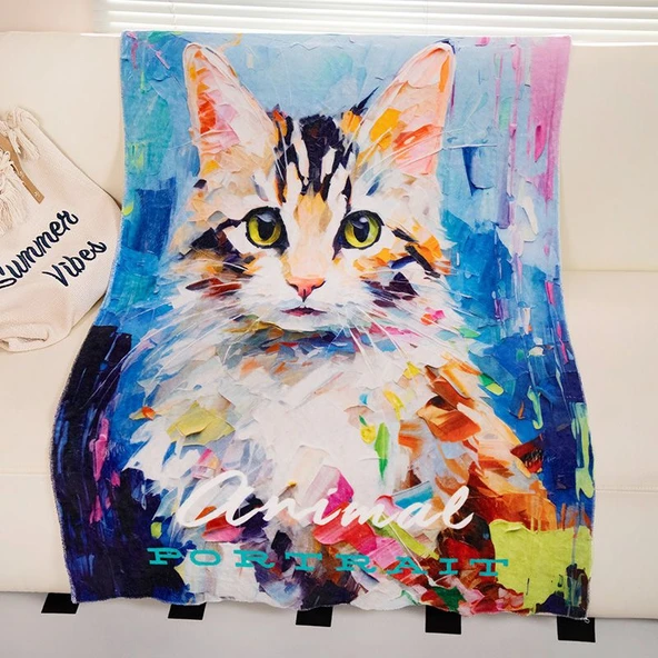 Hayvan Şeker Yastık Kedi Battaniye 120x170cm
