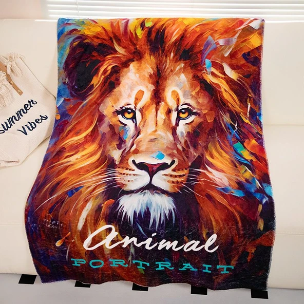 Hayvan Şeker Yastık Aslan Battaniye 120x170cm
