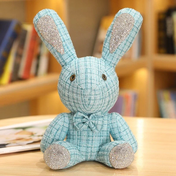 Tavşan Peluş Oyuncak Bebek - Yeşil, Gözlü, 32cm - Resim 6