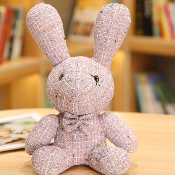Tavşan Peluş Oyuncak Bebek - Mor, Gözlü, 32cm
