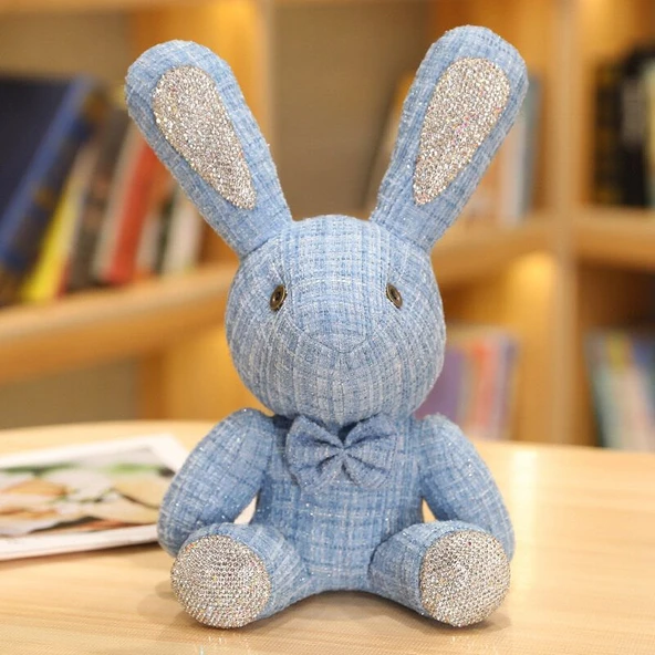 Tavşan Peluş Oyuncak Bebek - Yeşil, Gözlü, 32cm - Resim 5