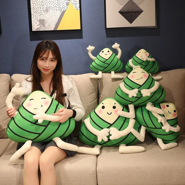 Çizgi Film Zongzi Peluş Oyuncak Bebek - Gülen Yüz 25cm - Resim 3