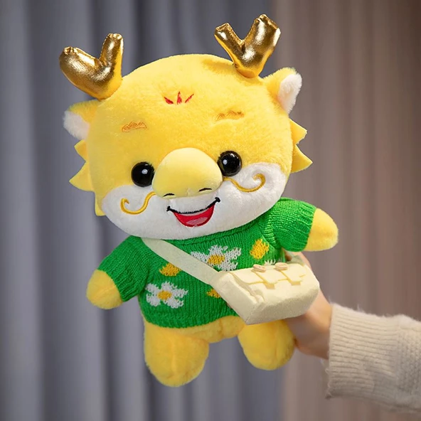 30cm Peluş Ejderha Oyuncak - Çiçek Desenli Yeşil Kazaklı - 6