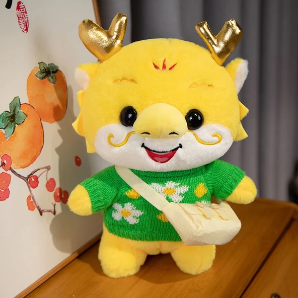 30cm Peluş Ejderha Oyuncak - Çiçek Desenli Yeşil Kazaklı
