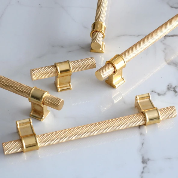 Mobilya Çekmece Mutfak Dolabı Dolap Kulpları Kulbu Altın Gold Metal Kulp 128 mm Tırtıklı Desen - Resim 4