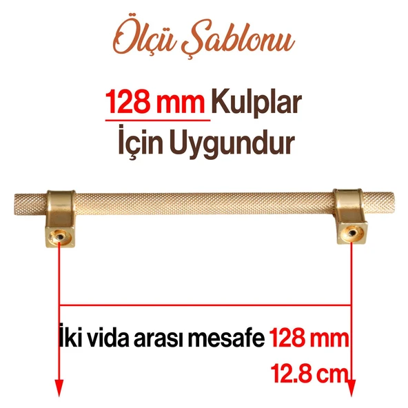 Mobilya Çekmece Mutfak Dolabı Dolap Kulpları Kulbu Altın Gold Metal Kulp 128 mm Tırtıklı Desen - Resim 3