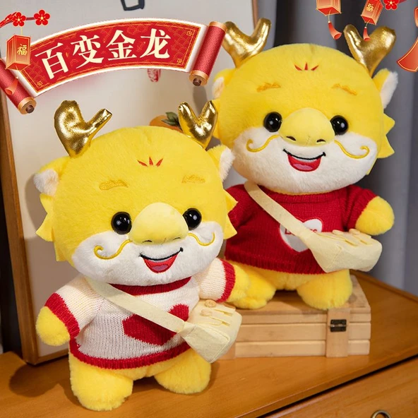 30cm Peluş Ejderha Oyuncak - Çiçek Desenli Yeşil Kazaklı - 3