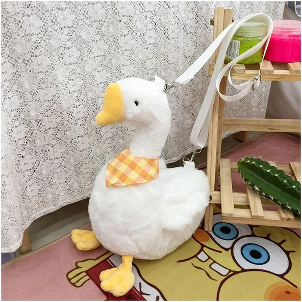 Peluş Ördek Çanta - Beyaz - 30cm - 7