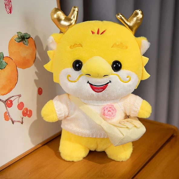 30cm Peluş Ejderha Oyuncak - Pembe Çiçekli Beyaz Kazaklı
