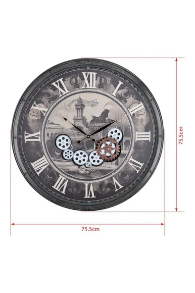 Efe Mark Premium Serisi Modern Kadranlı Döner Çarklı 32x28 CM Ev ve Ofis Masa ve Duvar Saati Roma Rakamlı Harita Baskılı Gold - Resim 5