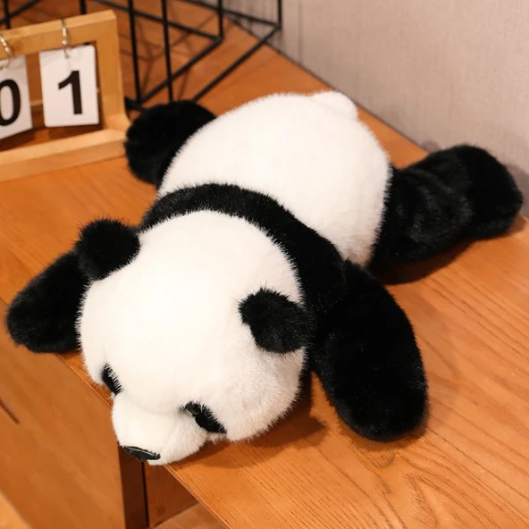 Yatan Panda Peluş Oyuncak - Siyah Beyaz 45cm