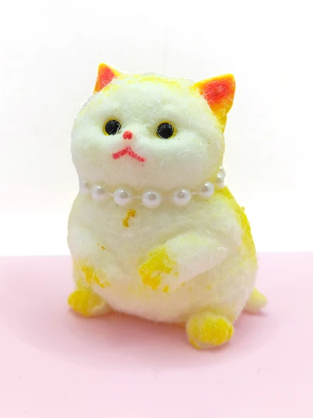 Kedi Süslü Squishy Kedi Taba Sukuşi Tüylü Yumuşacık 8 cm - Sarı - 1