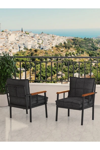 Modern Serisi Bahçe Takımı, Bahçe Mobilyası, Metal Koltuk Takımı - 3+1+1 Sehpalı - Beyaz Antrasit - 4