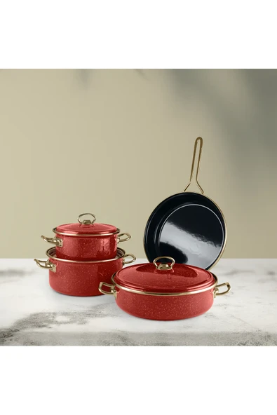 Savaşan Emaye 7 Parça Tencere Seti Kırmızı