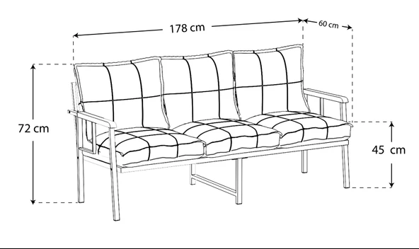 Modern Serisi Bahçe Takımı, Bahçe Mobilyası, Metal Koltuk Takımı - 3+1+1 Sehpalı - Beyaz Krem - 4