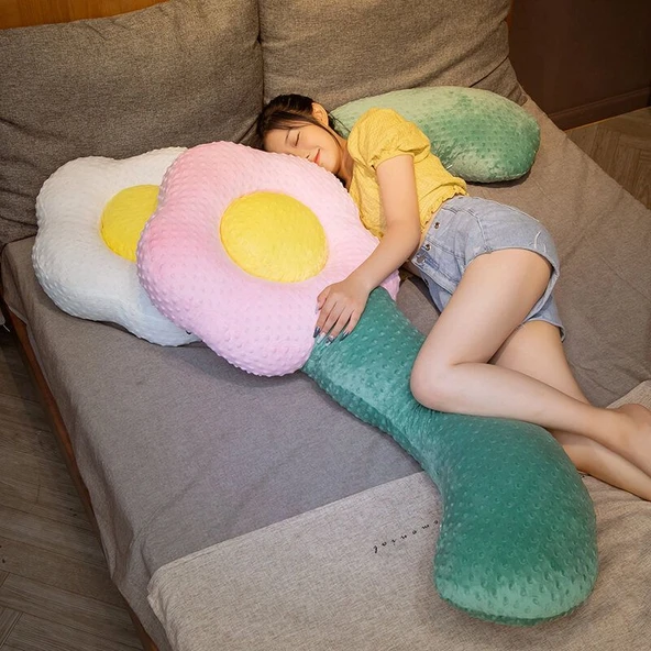 Sarı Renkli Çiçek Peluş Yastık - 110cm - 7