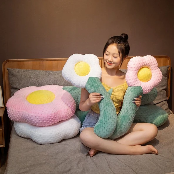 Beyaz Renkli Çiçek Peluş Yastık - 130cm - 6