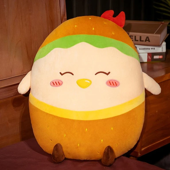 Hamburger Dönüşen Hayvan Peluş Yastık - Tavuk 100cm