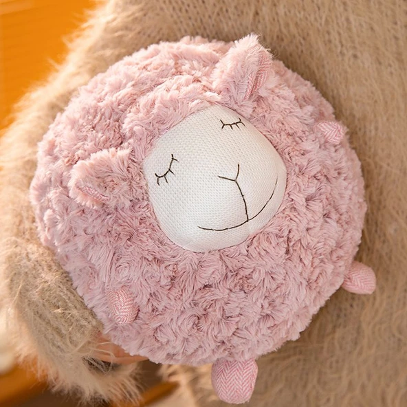 Yuvarlak Koyun Peluş Oyuncak - Gül Kırmızısı Şaşı Gözlü - 33cm - 6