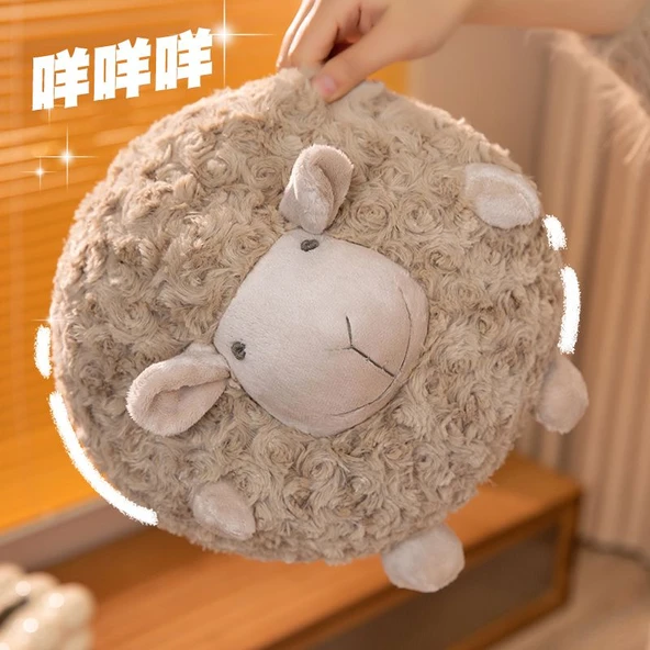 Yuvarlak Koyun Peluş Oyuncak - Gül Kırmızısı Şaşı Gözlü - 33cm - 11
