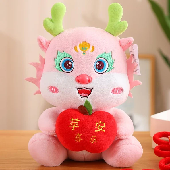 Pembe Uğurlu Neşe Peluş Ejderha Oyuncak - 25cm