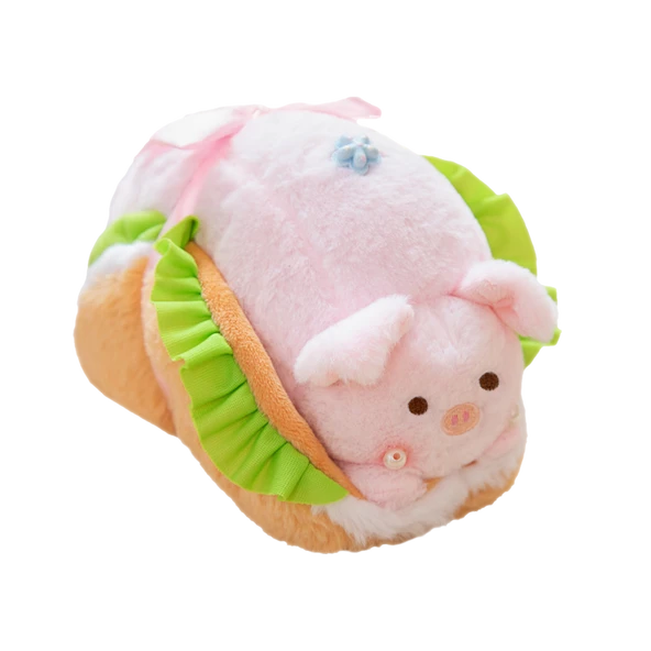 Çizgi Film Hayvan Pasta Peluş Oyuncak - Pembe Domuz Pasta - 20cm - 9