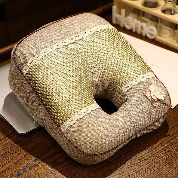 Buz İpek Ofis Uyku Yastığı - Açık Gri - 27x30x13cm
