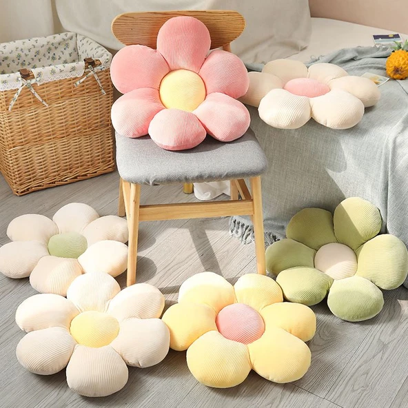 Çiçek Peluş Yastık - Pembe Yaprak Sarı Merkez 55x55cm - 10