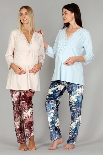 Bone Club 5301 Bej Kadife Lohusa 3 Lü Pijama Sabahlık Tk. - Resim 6