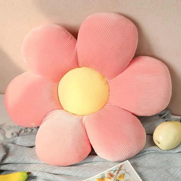 Çiçek Peluş Yastık - Pembe Yaprak Sarı Merkez 75x75cm