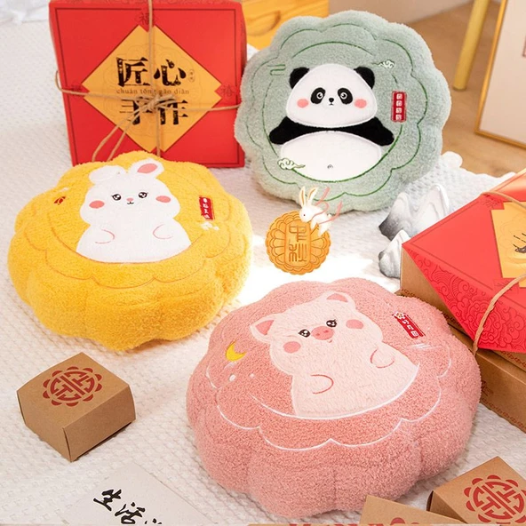 Ay Figürlü Peluş Yastık - Çiçek Açan Pembe Domuz - 10cm Anahtarlık - 10