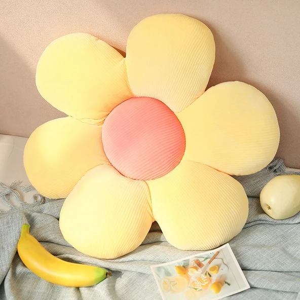 Çiçek Peluş Yastık - Yeşil Yaprak Beyaz Merkez 55x55cm - 7