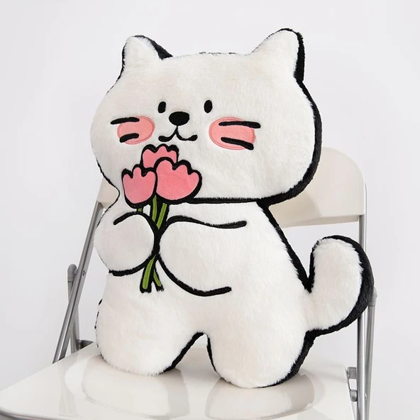 Çiçek Peluş Yastık - Çilek Rengi, Elektrik Nakışlı Model - 10