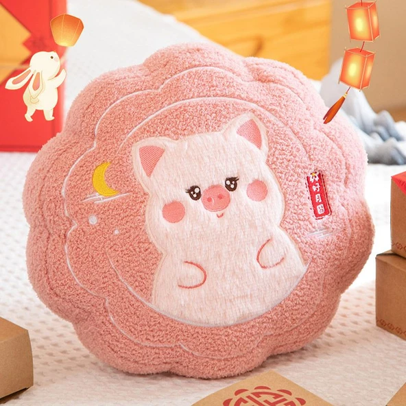 Ay Figürlü Peluş Yastık - Çiçek Açan Pembe Domuz - 10cm Anahtarlık