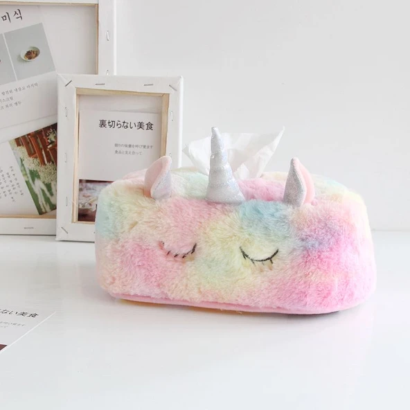 Peluş Unicorn Peçete Kutusu Kılıfı - Kare - 2