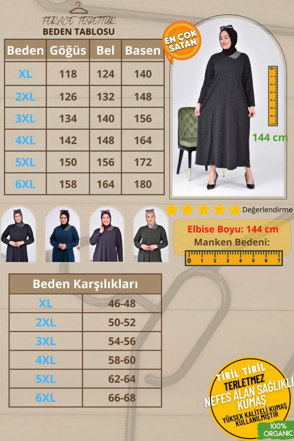 Kadin Buyuk Beden Ay Yaka Anne Elbise Uzun Tesettur - 2