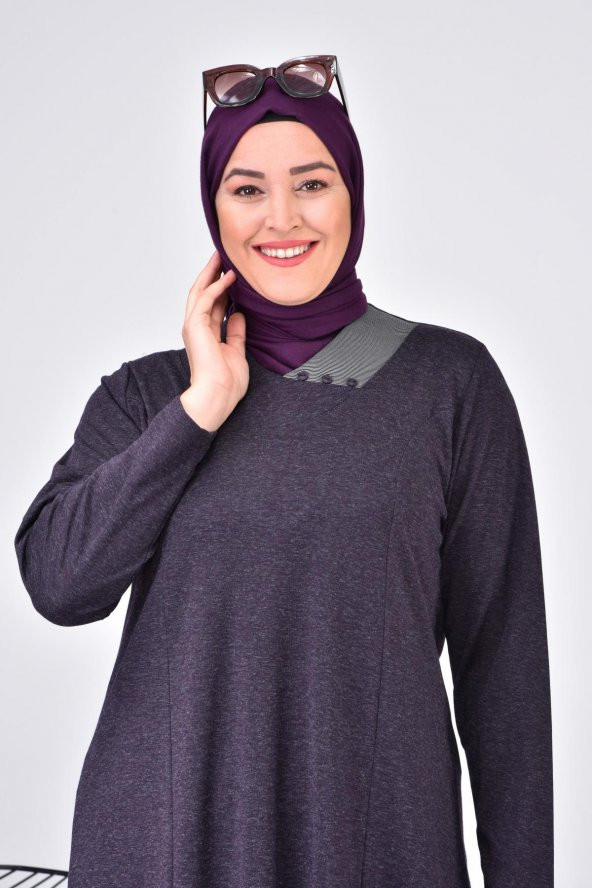 Kadin Buyuk Beden Ay Yaka Anne Elbise Uzun Tesettur - 12